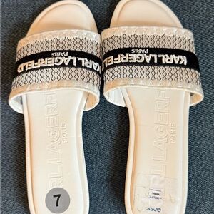 Karl Lagerfeld Beige and Black Slide Sandals